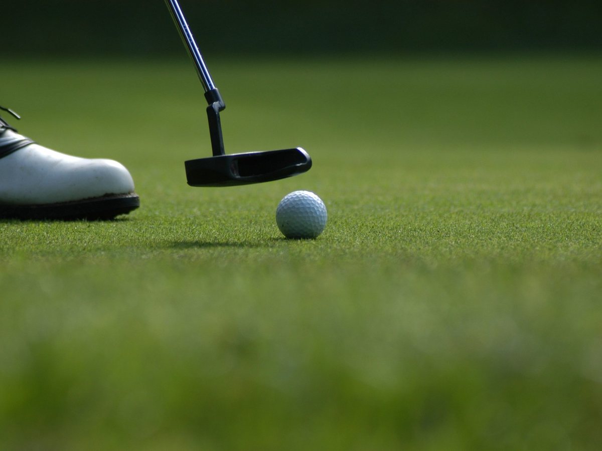 A putter head and ball in soft morning light